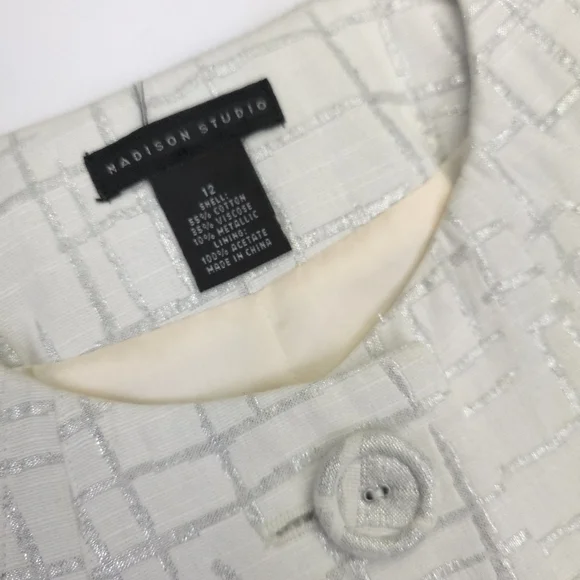 Madison Studio White Silver Blazer Jacket Sz 12 - Picture 5 of 12